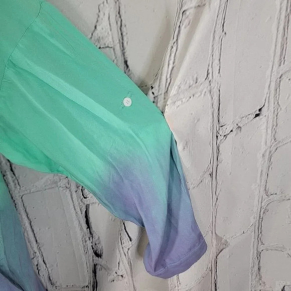 WHITE BIRCH Womens M Long Sleeve Flowy Relaxed Ombre Fun Button‎ Down Blouse Top - Picture 2 of 8